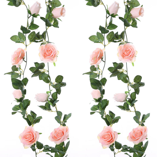 Felice Arts 2 Pack Pink Artificial Rose Garland Each 6.5FT Fake Rose Vine Hanging Floral Garland for Wedding Flowers Table Centerpiece Arrangement Baby Shower Decor