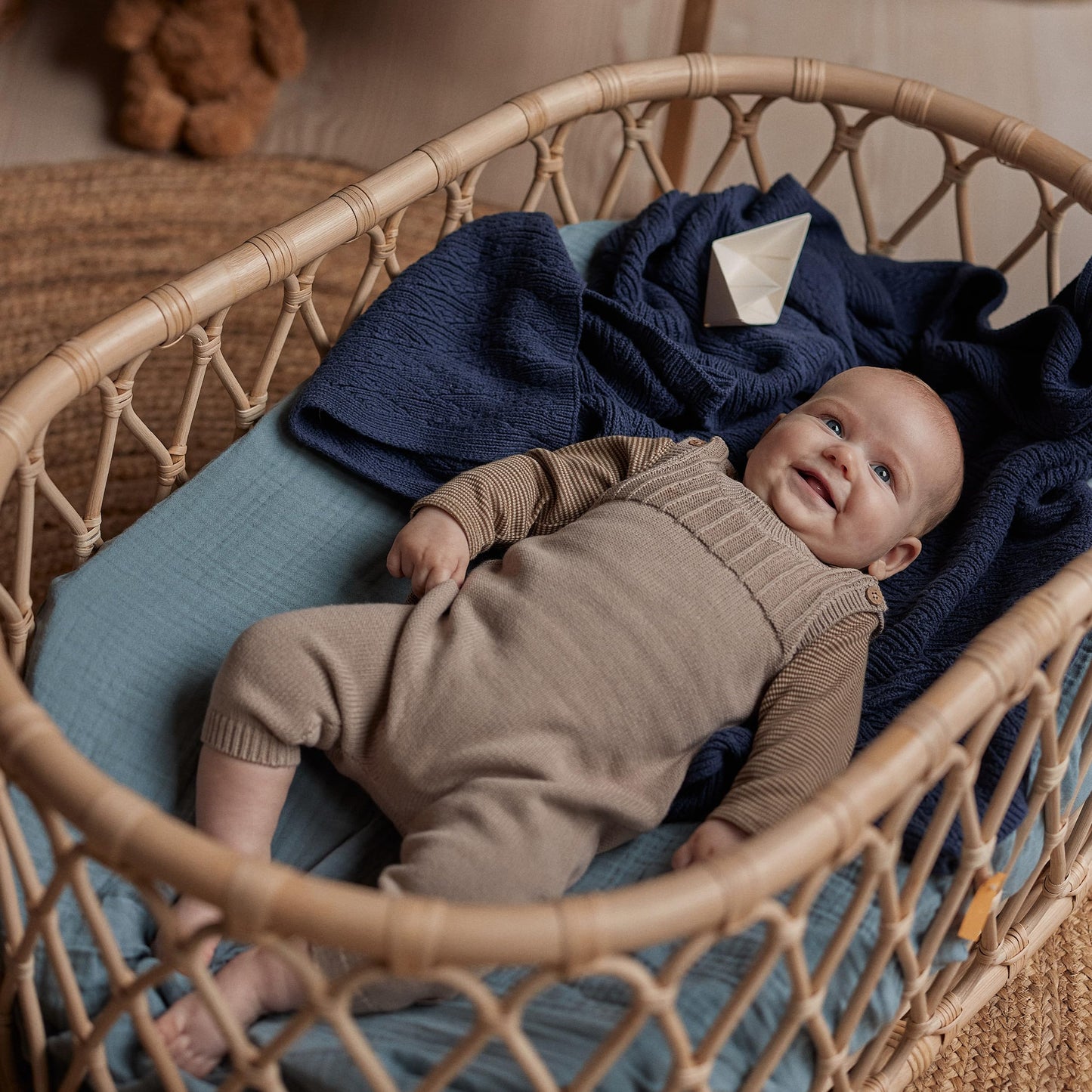 Knitted Organic Cotton Baby Blanket- Swaddle Blanket, 30" x 40" Soft Receiving Blanket for Newborn (Mochachino)