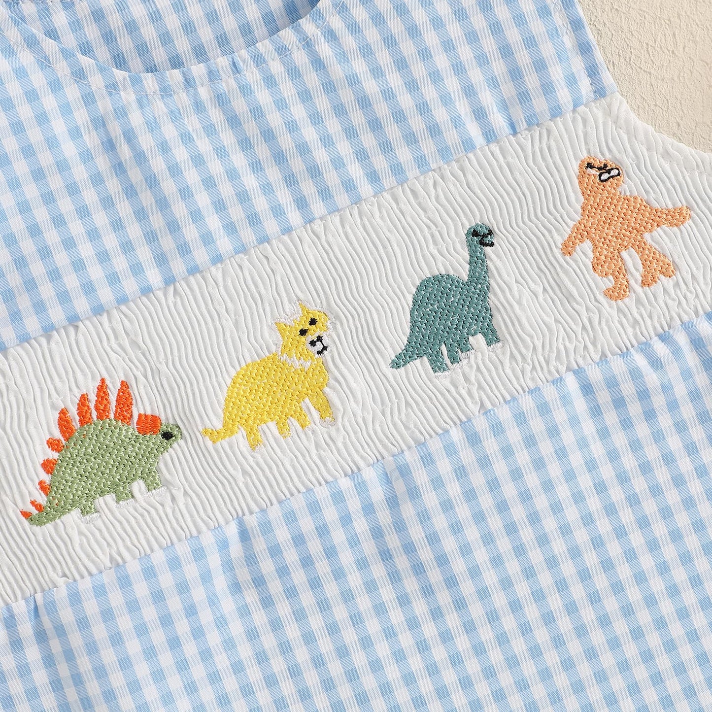 Baby Boy Summer Clothes Sleeveless Embroidery Dinosaur Striped Retro Romper Jumpsuit Smocked Shortall
