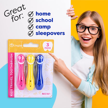 Kids' Soft Toddler Toothbrush, Gentle Bristles for Home, School, Camp, Sleepovers - Folding Handles for Tiny Hands (3 Pack)