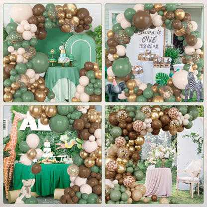 Amandir 153pcs Sage Green Balloon Garland Arch Kit, Different Sizes 18 12 10 5 inch Green Blush Gold Latex Metallic Confetti Gold Balloons for Birthday Baby Shower Wedding Safari Forest Decorations