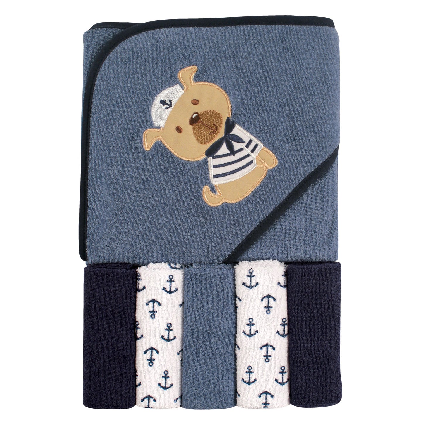 Luvable Friends Unisex Baby Hooded Towel with Five Washcloths, Cotton,Polyester,Ikat Elephant, One Size