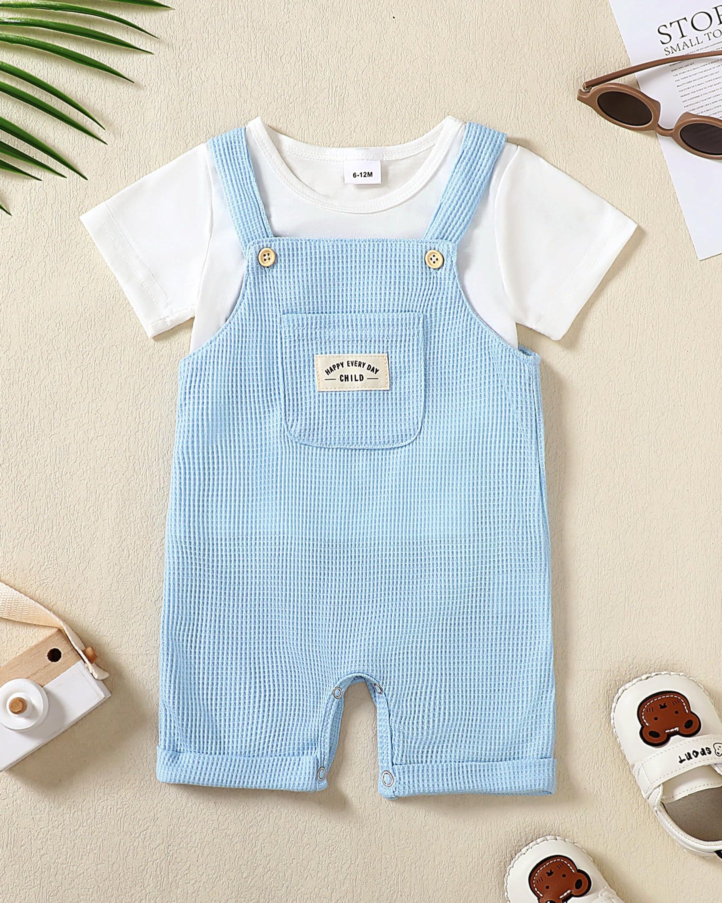 ZOEREA Toddler Baby Boys Clothes Summer Outfit Stripe T-Shirt and Shortall Romper Set Cute Jumpsuit Solid Color 6M-4T
