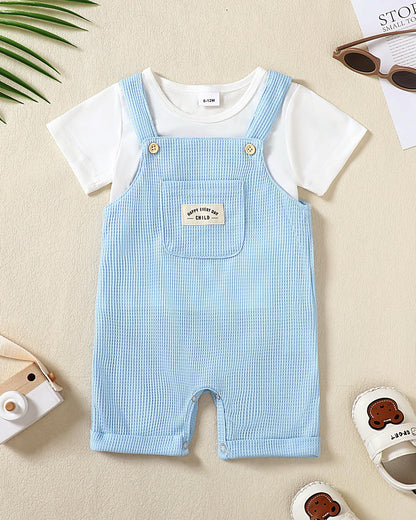 ZOEREA Toddler Baby Boys Clothes Summer Outfit Stripe T-Shirt and Shortall Romper Set Cute Jumpsuit Solid Color 6M-4T