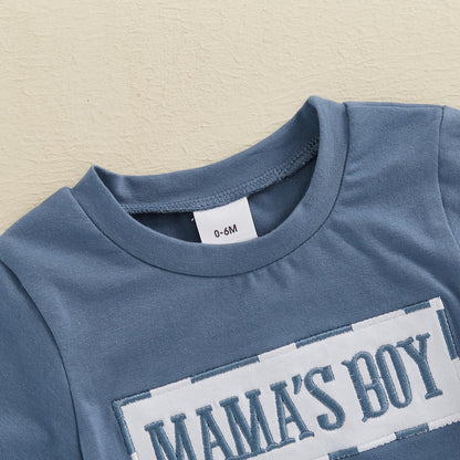 NZNDSHD Baby Boy Summer Clothes Daddys/Mamas Boy Matching Outfit Short Sleeve Embroidery T-shirt Plaid Toddler Shorts Set