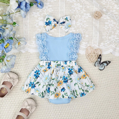 Baby Girl Clothes Newborn Romper Dress Infant Lace Ruffle Sleeveless Summer Outfits with Headband 0-12 Months
