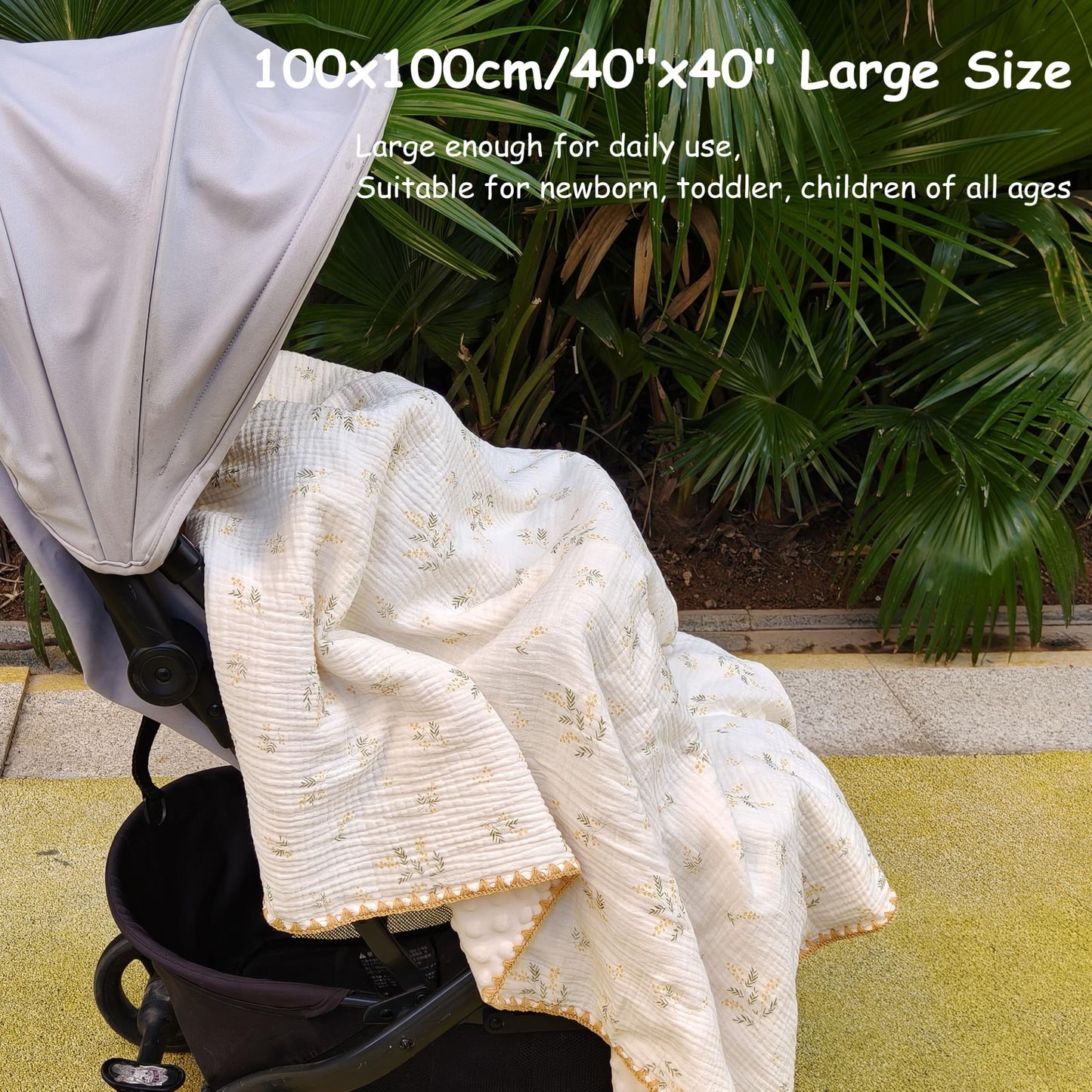 Baby Soft Muslin Thick Blanket Cotton and Dotted Backing Double Layer Receiving Blanket 40"x40" Bunny