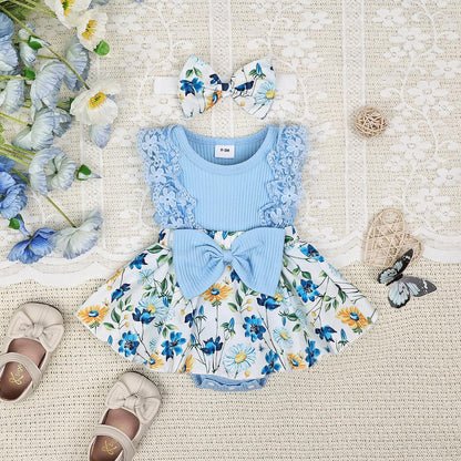 Baby Girl Clothes Newborn Romper Dress Infant Lace Ruffle Sleeveless Summer Outfits with Headband 0-12 Months