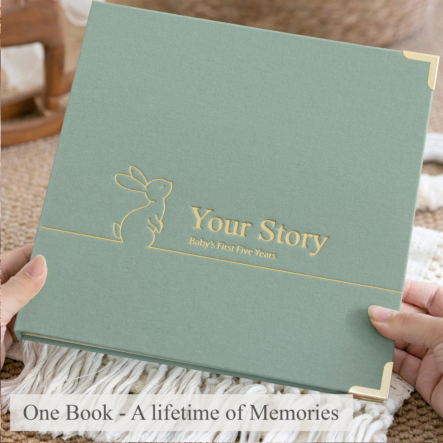 Baby Book Keepsake Boy or Girl Timeless Baby Memory Book First 5 Years for Baby Shower Gender Neutral Baby Scrapbook New Mom Gift Baby Journal from Birth to Age 5 Milestone Book Sage Green