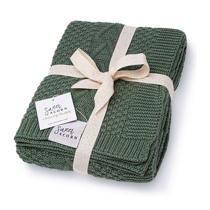 Knit Baby Blanket in Elegant Pattern, Organic Cotton Blankets for Crib or Stroller, Receiving Blankets - Salt White