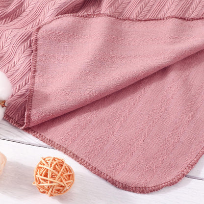 DRESHOW BQUBO Baby Swaddle Blankets for Girls, 4PCS Newborn Accessories Set with Matching Hat and Bow Headband with Card