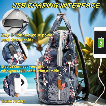 Diaper Bag Backpack for Dad and Mom with USB Charging Port Stroller Straps and Insulated Pocket,army military Travel Nappy Backpack for Daddy/Mommy (Black)
