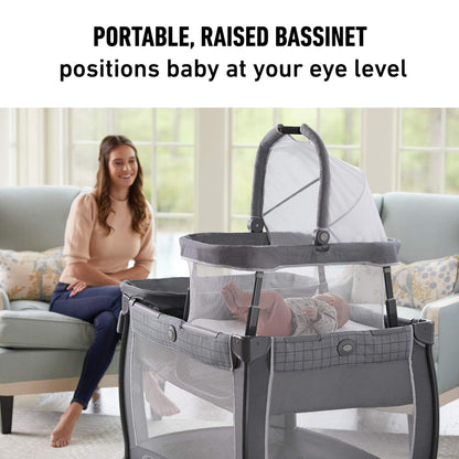 Graco On The Go Zip Pack ‘n Play Playard, Folding Playpen with Bassinet, Portable Crib, Reeves