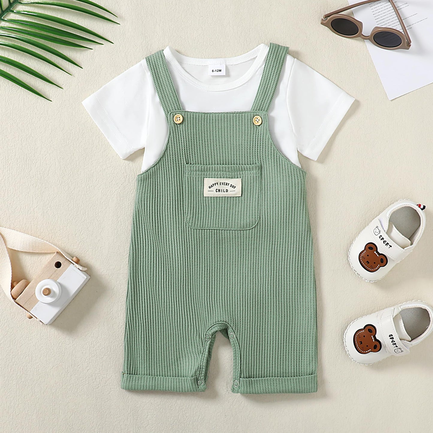 ZOEREA Toddler Baby Boys Clothes Summer Outfit Stripe T-Shirt and Shortall Romper Set Cute Jumpsuit Solid Color 6M-4T