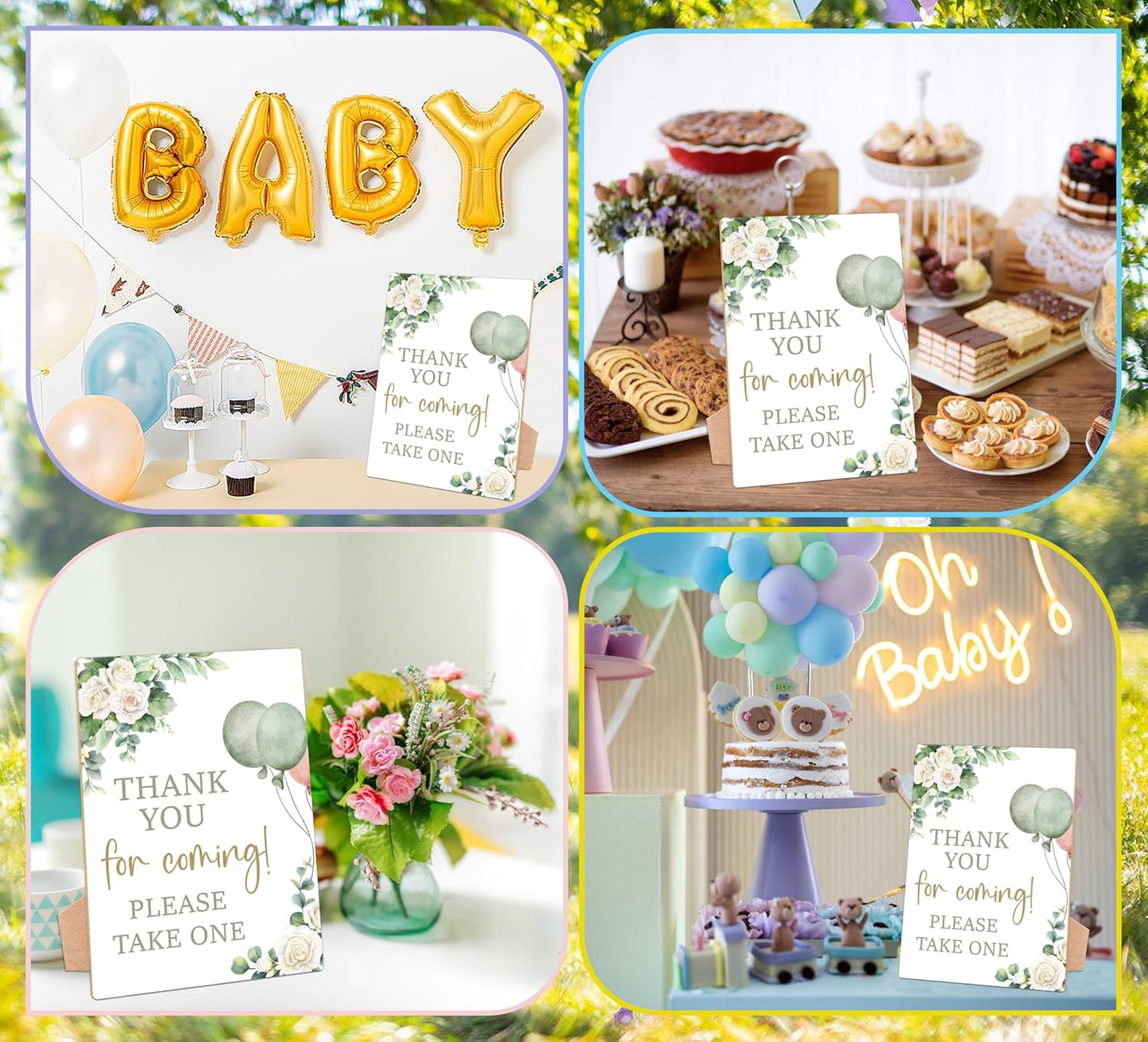 Sage Green Baby Shower Table Sign, Thank You For Coming Sign, Pack of 1 Wooden Tabletop Sign with Stand, Greenery Balloons Baby Shower Supplies, Gender Reveal Party Decorations - RG06