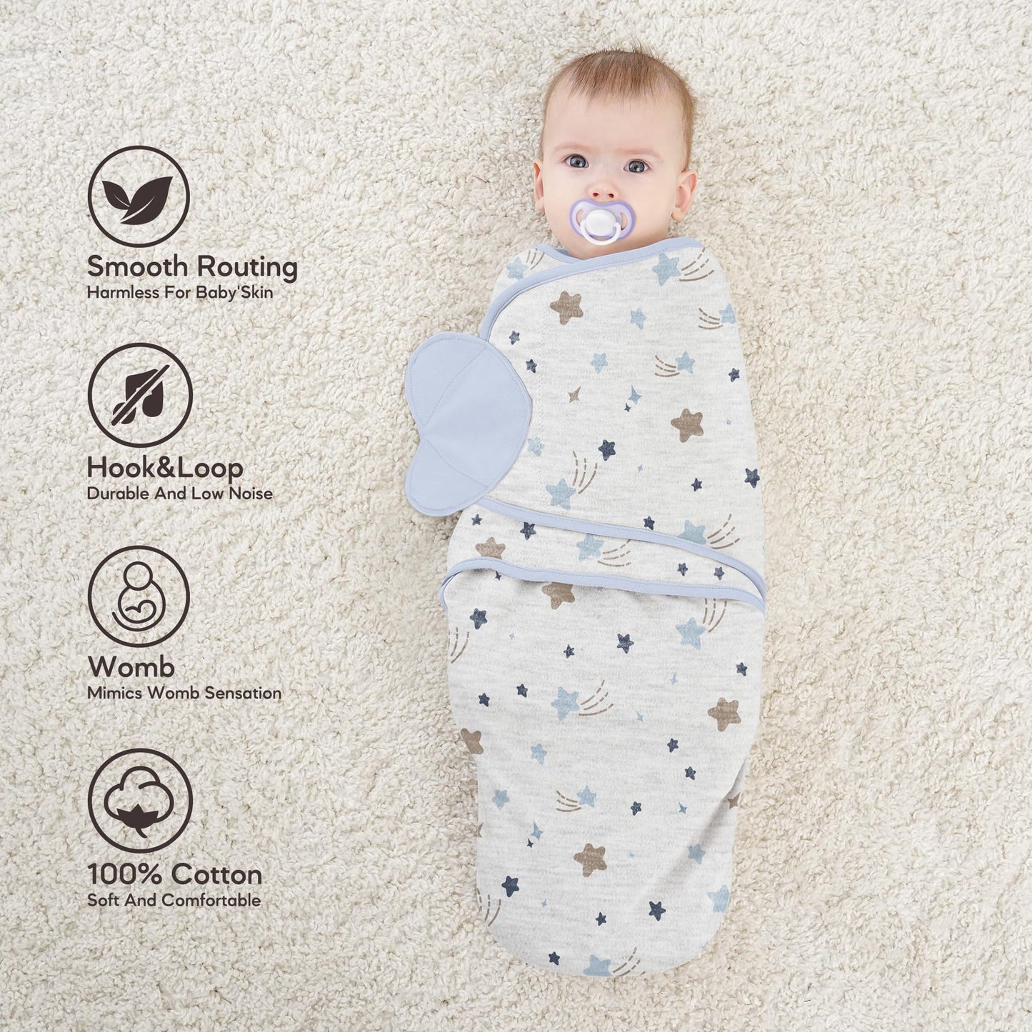 Susurration Swaddles for Newborns, 100% Cotton Baby Swaddle Sleep Sack, with Adjustable Velcro, Breathable and Durable Unisex Swaddle Sleep Sack, 3 Pack