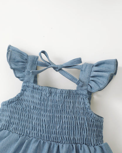 Renotemy Infant Baby Girl Dresses Toddler Girl Clothes Summer Cotton Linen Boho Smocked Sundress Gift for Girls with Hat