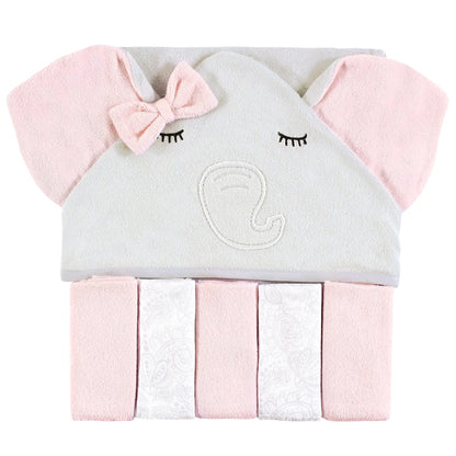 Hudson Baby Unisex Baby Hooded Towel and Five Washcloths, Modern Giraffe, One Size