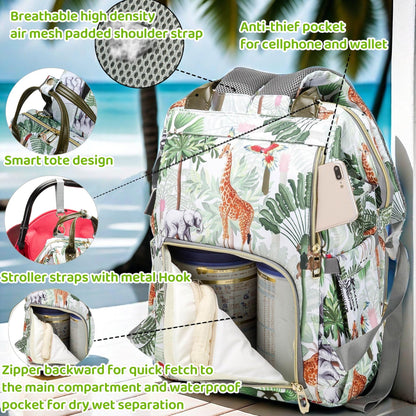 Diaper Bag Backpack for Dad and Mom with USB Charging Port Stroller Straps and Insulated Pocket,army military Travel Nappy Backpack for Daddy/Mommy (Black)