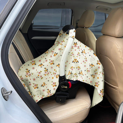 100% Muslin Cotton Car Seat Cover Baby, Carseat Canopy Cover, Universal Fit Stroller Covers for Boys and Girls (Summer Wheat)