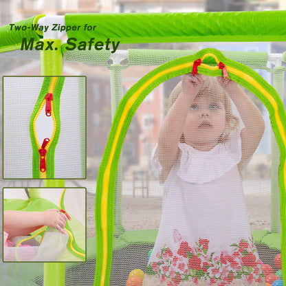 Merax 55" Mini Trampoline for Kids, 4.5FT Indoor Outdoor Toddler Trampoline with Safety Enclosure Net and Pit Balls Baby Small Trampoline Birthday Gifts for Girl and Boy Age 3 Months and up,