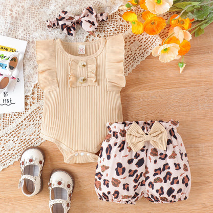 Newborn Baby Girl Clothes Outfits Ruffle Romper and Short Pant Sets with Headband Infant Bodysuits