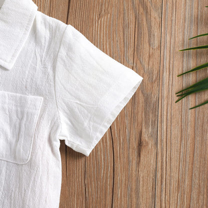 Toddler Baby Boy Linen Outfit Button Down Shirt Plain Shorts Cute Infant Newborn Photoshoot Clothes Summer 2Pcs Set