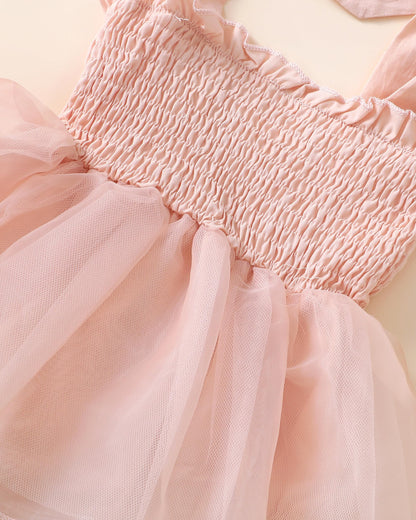 Renotemy Baby Girl Tulle Dress Sleeveless Romper Smocked Halter 1st Birthday Clothes Cake Smash Outfits with Flower Headband