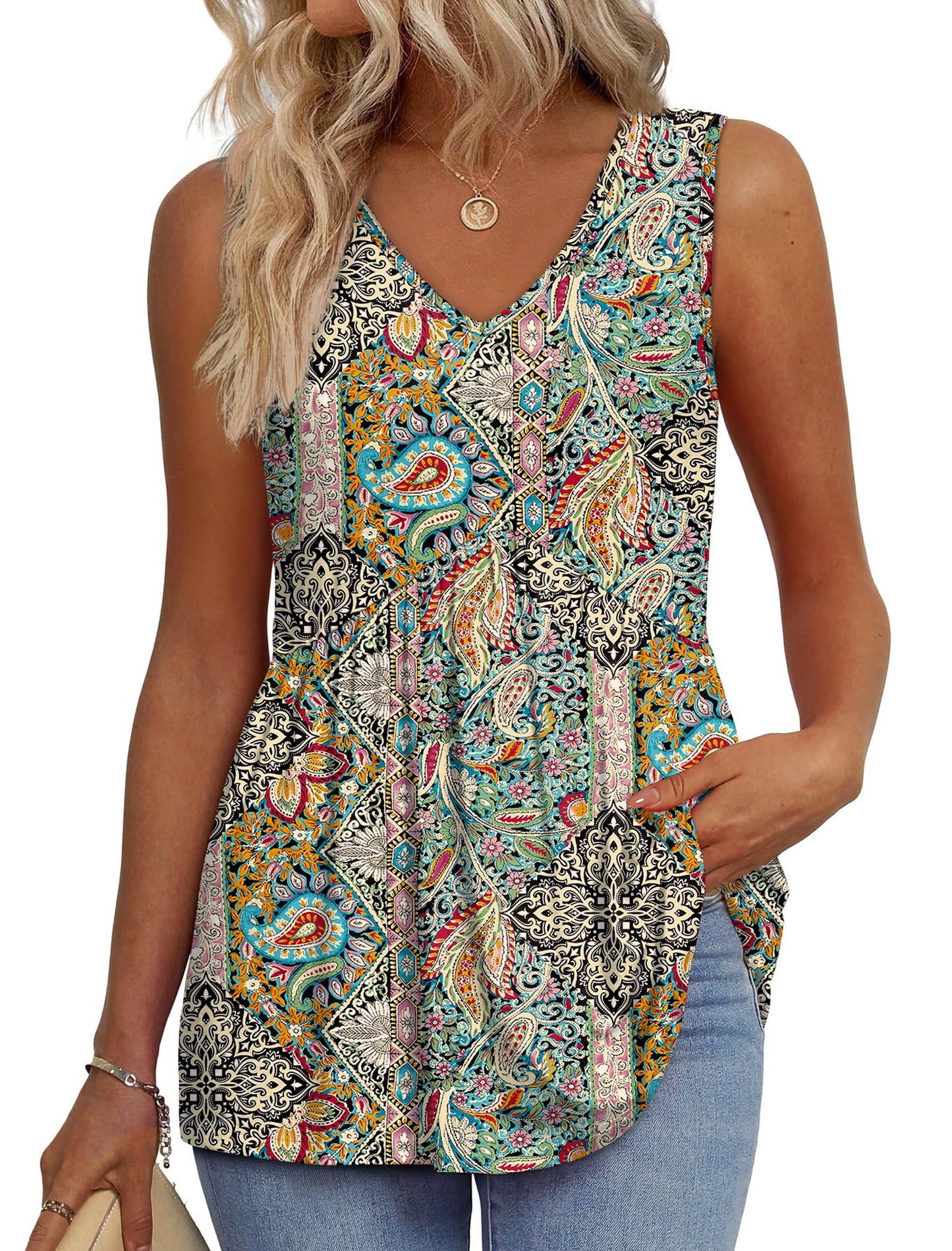 OFEEFAN Womens Tank Tops 2025 Flowy Peplum Tops for Women Dressy Sleeveless V Neck Babydoll Tank Tops