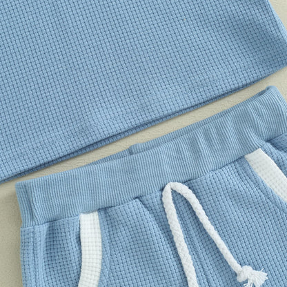 Kuriozud Newborn Baby Boy Summer Clothes Button Short Sleeve Romper Bodysuit Shorts Set Toddler Soft Waffle Outfit