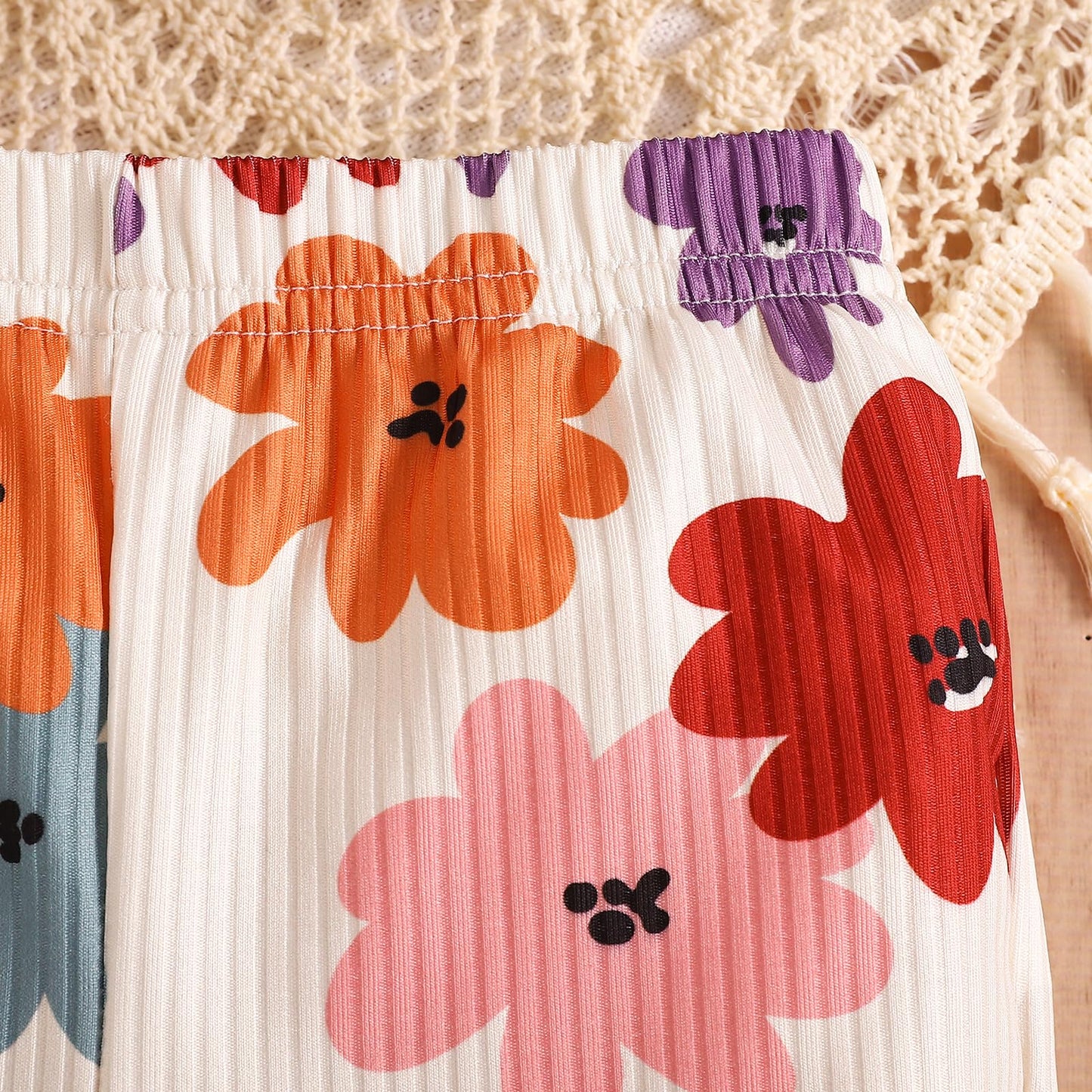 Toddler Baby Girl Boho Outfits Floral Ruffle Rib Sleeveless Halter Tops Bell Bottom 2Pcs Kids Summer Clothes Set
