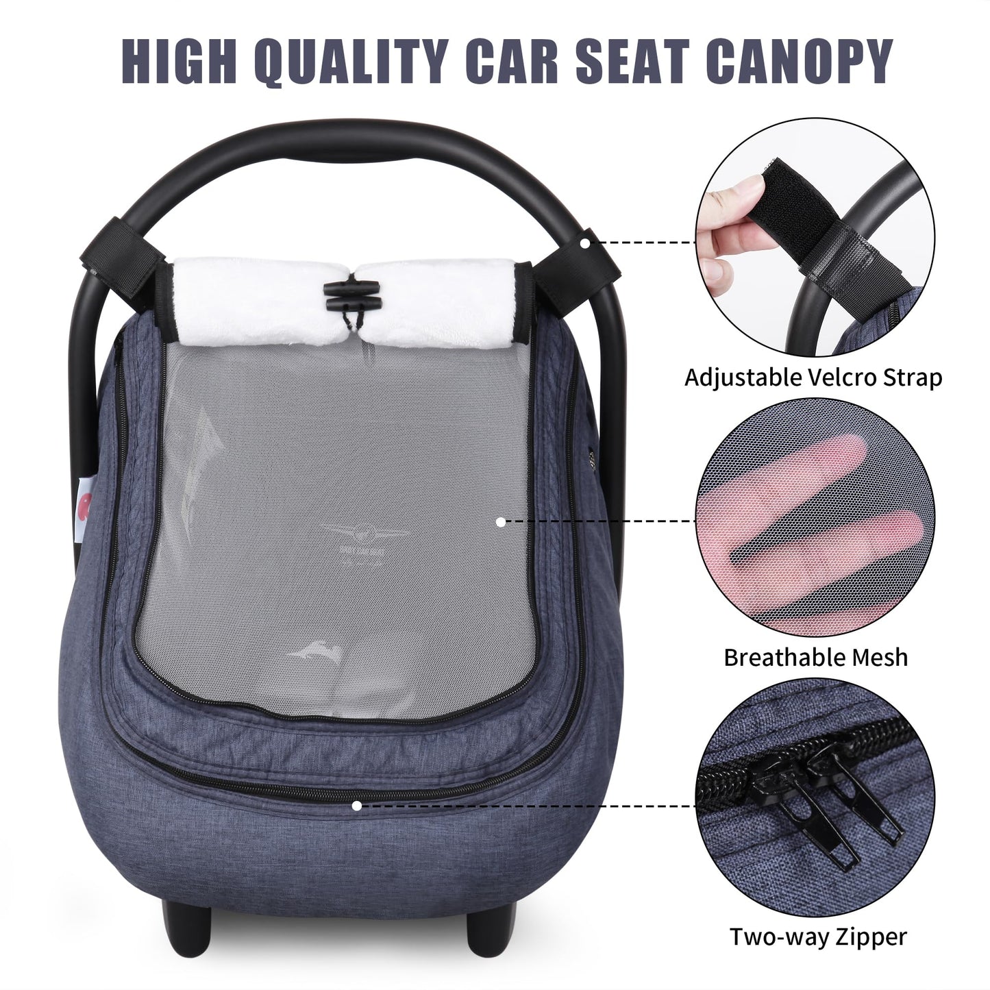 Rquite Car Seat Cover Baby, Carseat Covers Boy Girl, 2 Layers Window -Breathable Mesh & Wind/Sun Shade, Infant Car Seat Canopy Baby Carrier/Stroller Cover, Fit Spring, Fall, Winter, Cold Weather