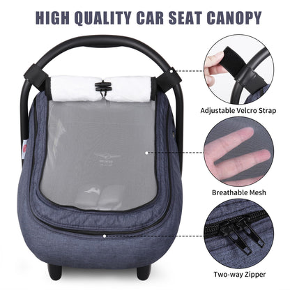 Rquite Car Seat Cover Baby, Carseat Covers Boy Girl, 2 Layers Window -Breathable Mesh & Wind/Sun Shade, Infant Car Seat Canopy Baby Carrier/Stroller Cover, Fit Spring, Fall, Winter, Cold Weather