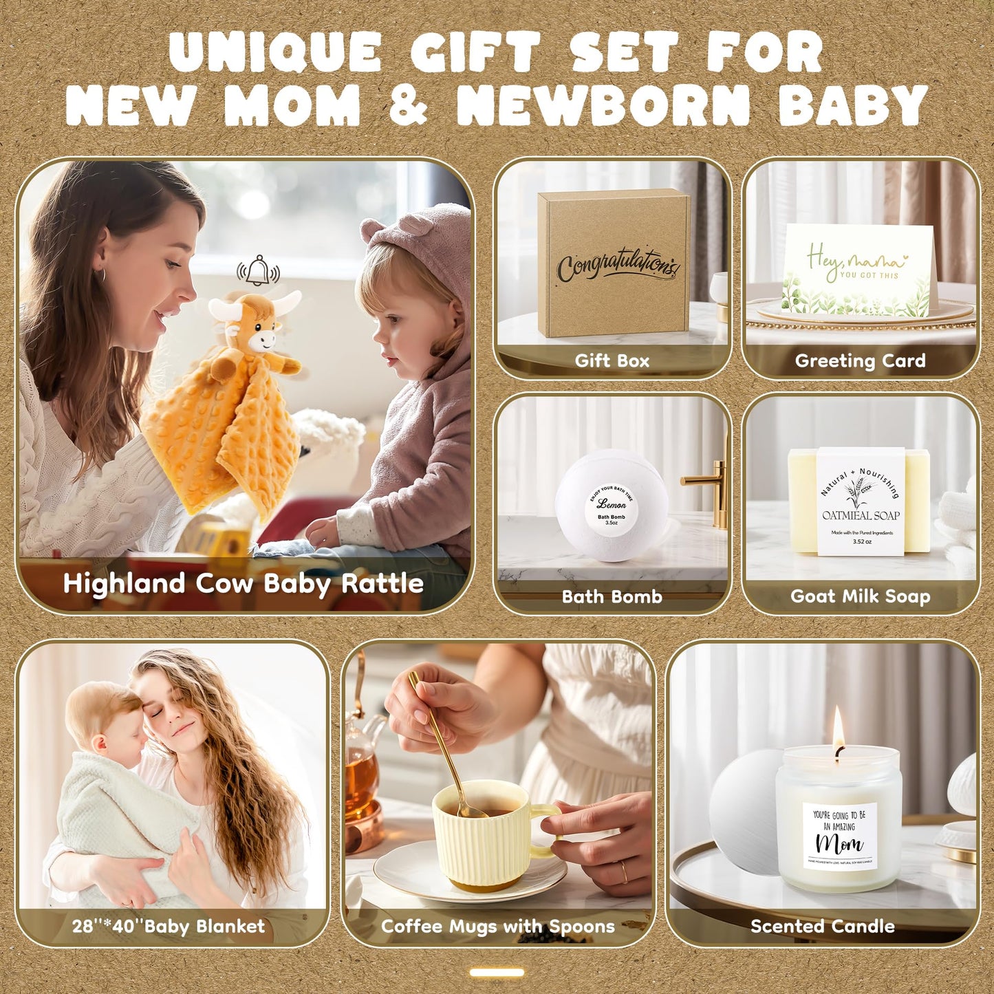 New Mom Gifts & Baby Girl Gift Set for Newborn,12PCS Baby Shower Gifts, Newborn Baby Girl Gifts,Pregnancy Gifts for Expecting Mom,New Mom Care Package After Baby, Pregnancy Gifts for Women and Baby