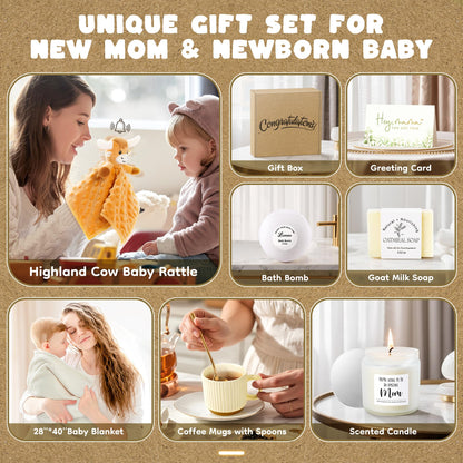New Mom Gifts & Baby Girl Gift Set for Newborn,12PCS Baby Shower Gifts, Newborn Baby Girl Gifts,Pregnancy Gifts for Expecting Mom,New Mom Care Package After Baby, Pregnancy Gifts for Women and Baby