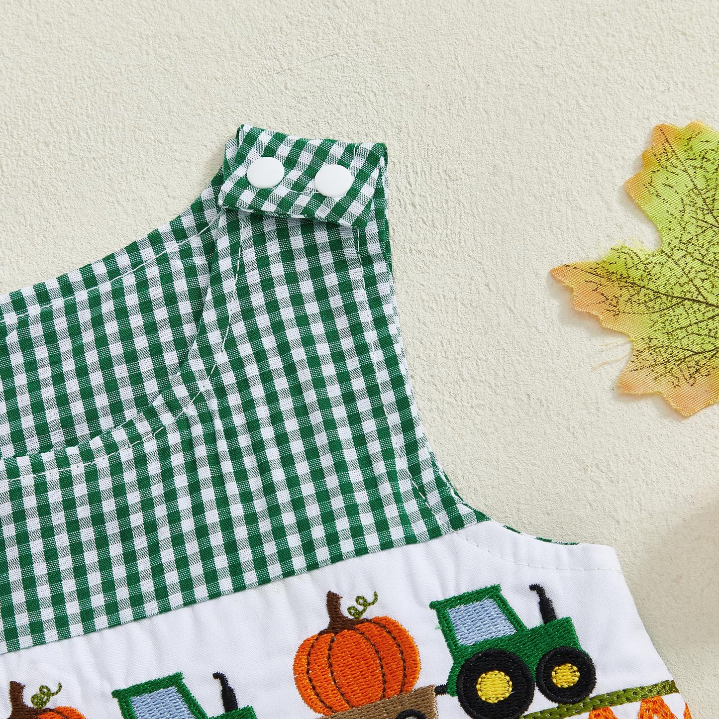 Baby Girl Pumpkin Embroidery Jumpsuit Halloween Sleeveless Round Neck Plaid Tank Romper