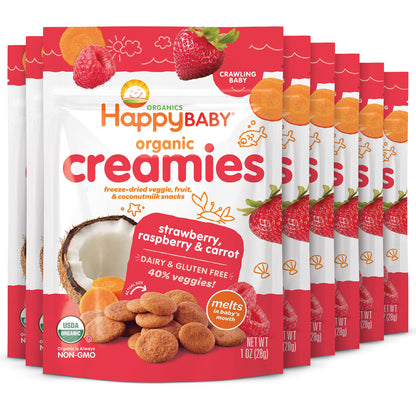 Happy Baby Organics Creamies Freeze-Dried Veggie & Fruit Snacks with Coconut Milk, Apple Spinach Pea & Kiwi