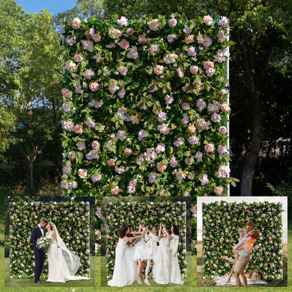 Artificial Luxury‌ Flower Wall Panels, Gorgeous 3D Silk Floral Backdrop for Wedding, Baby Show, Party and Home Decor, Quick Assembly/Storage, Eco ＆ Pet Friendly, 2 pcs, Each Panel 2*8 ft.