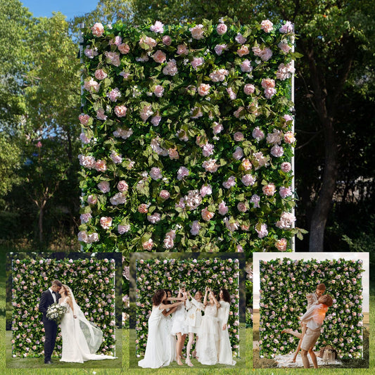 Artificial Luxury‌ Flower Wall Panels, Gorgeous 3D Silk Floral Backdrop for Wedding, Baby Show, Party and Home Decor, Quick Assembly/Storage, Eco ＆ Pet Friendly, 2 pcs, Each Panel 2*8 ft.