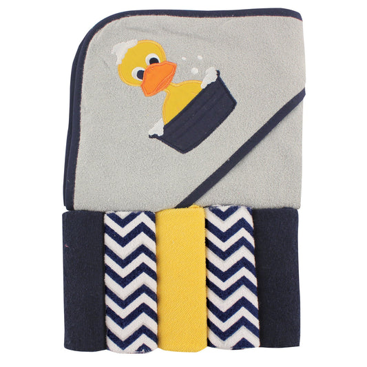 Luvable Friends Unisex Baby Hooded Towel with Five Washcloths, Cotton,Polyester,Ikat Elephant, One Size