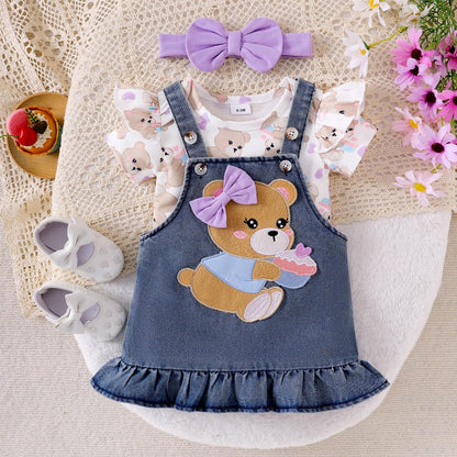 Baby Girl Clothes Suspender Skirt Newborn Ruffle Romper Cute Bear Jeans Dress Bow Headband Summer Outfits 0-18 Months