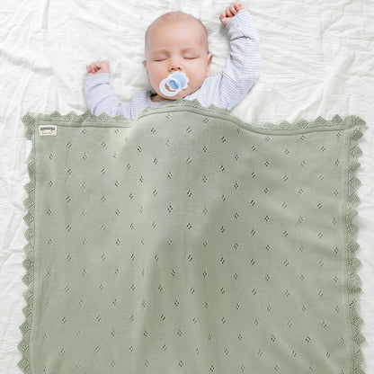 mimixiong Cotton Baby Blanket Knitted Crochet Receiving Crib Nursery Swaddling Blankets for Newborn Baby Boy Girl Off White 30x40 Inch