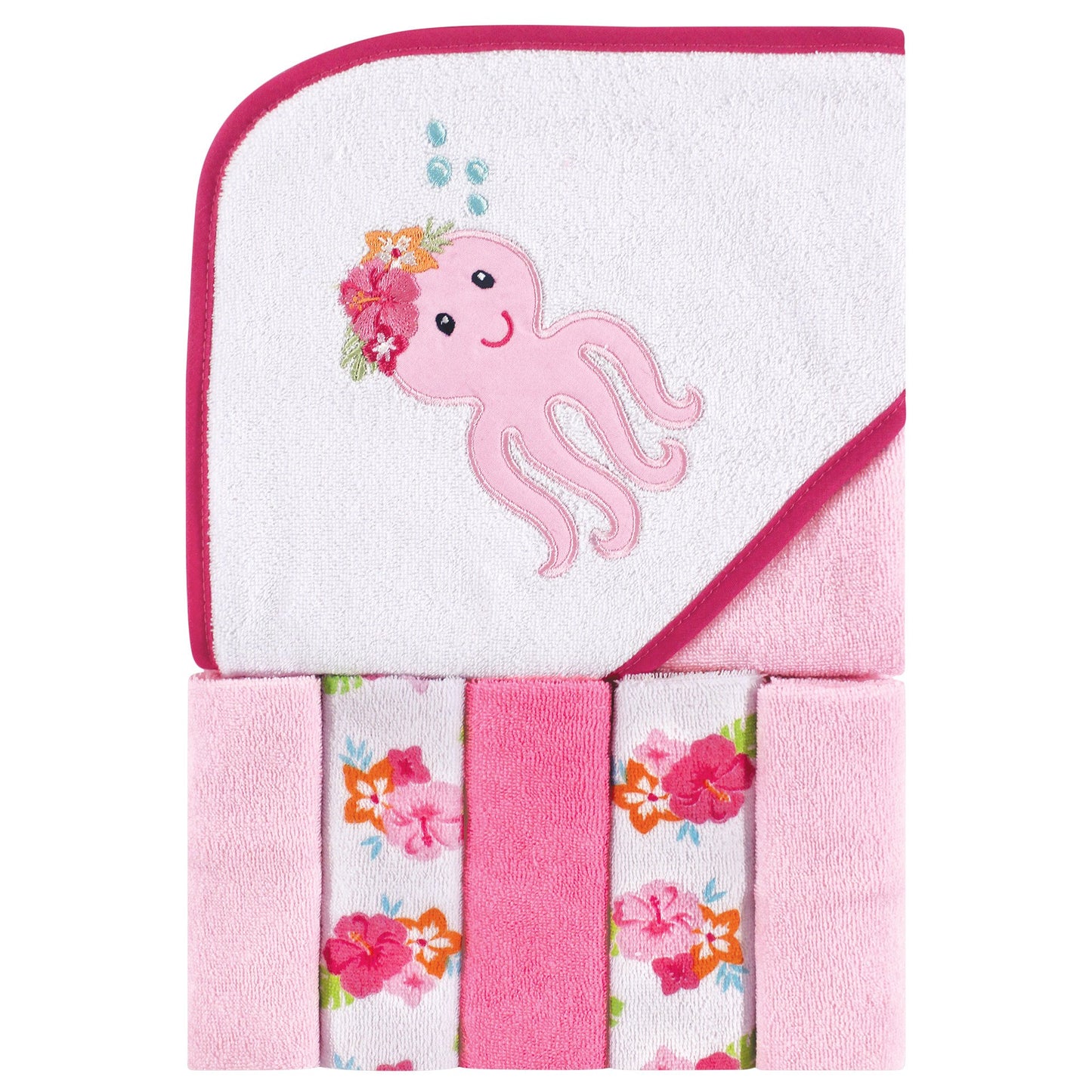 Luvable Friends Unisex Baby Hooded Towel with Five Washcloths, Cotton,Polyester,Ikat Elephant, One Size