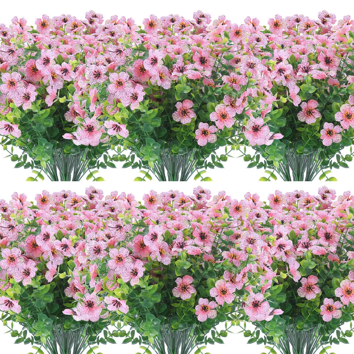 12 Bundles Artificial Flowers Outdoor UV Resistant Fake Plastic Plants Indoor Outside Hanging Plants Garden Porch Window Box Home Wedding Farmhouse Festive Shrub Decor (Pink)