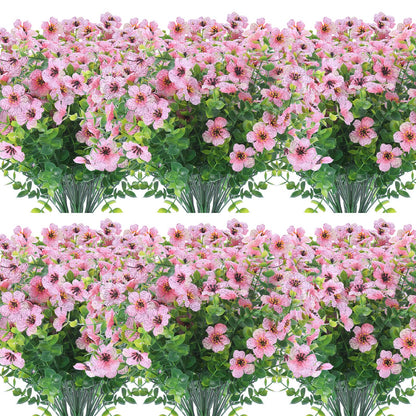 12 Bundles Artificial Flowers Outdoor UV Resistant Fake Plastic Plants Indoor Outside Hanging Plants Garden Porch Window Box Home Wedding Farmhouse Festive Shrub Decor (Pink)