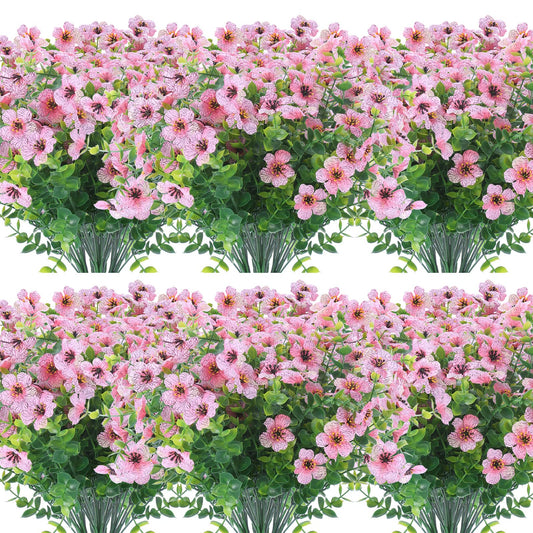 12 Bundles Artificial Flowers Outdoor UV Resistant Fake Plastic Plants Indoor Outside Hanging Plants Garden Porch Window Box Home Wedding Farmhouse Festive Shrub Decor (Pink)