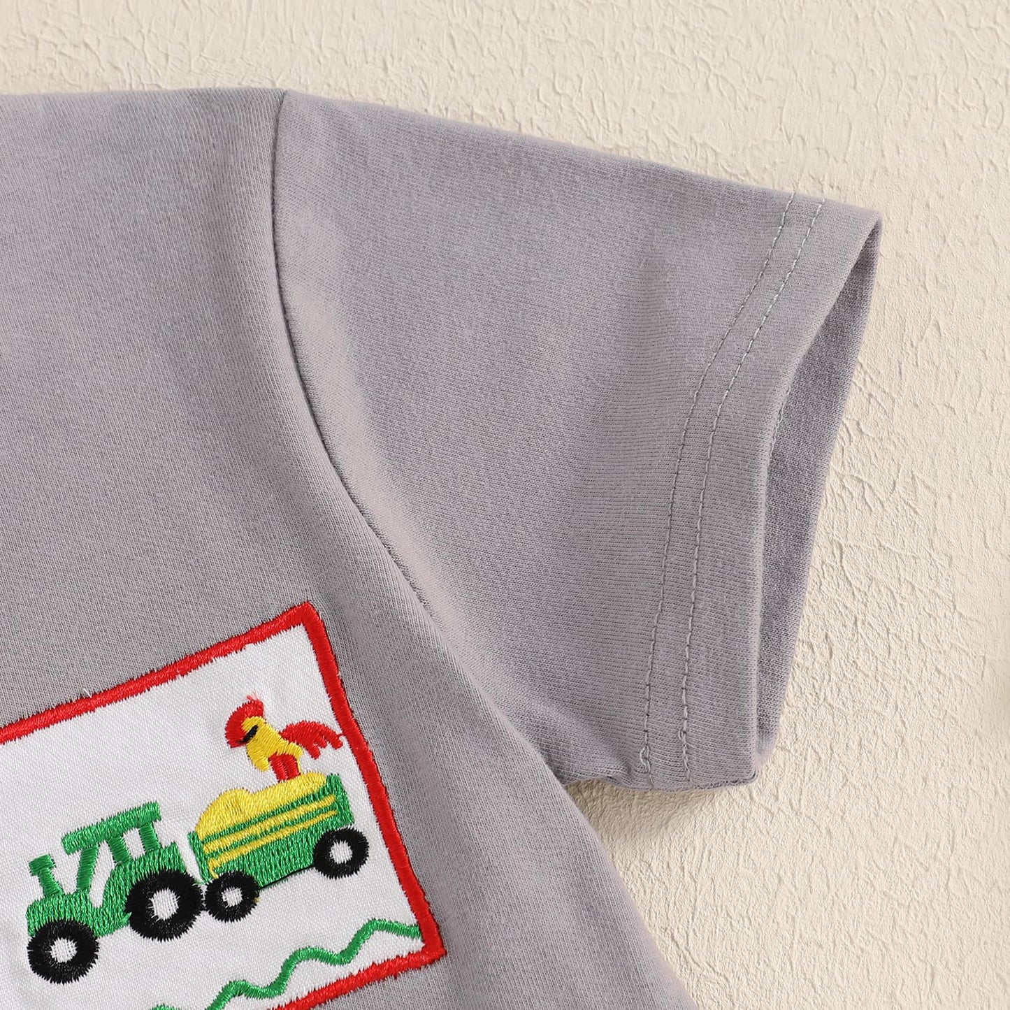 fhutpw Baby Toddler Boy Summer Clothes Embroidery Pattern Short Sleeve Tops & Casual Shorts 6 12 18 Months Outfits Sets