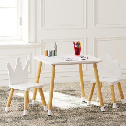 UTEX Kids Wood Table and Chair Set, Kids Play Table with 2 Chairs,3 Pieces Kids Round Table for Toddlers, Girls, Boys,White