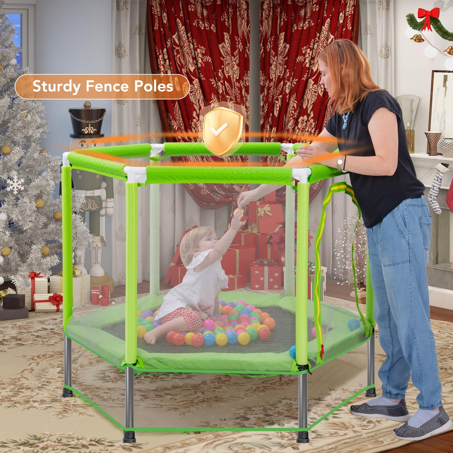 Merax 55" Mini Trampoline for Kids, 4.5FT Indoor Outdoor Toddler Trampoline with Safety Enclosure Net and Pit Balls Baby Small Trampoline Birthday Gifts for Girl and Boy Age 3 Months and up,