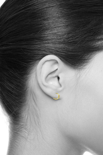 14k Yellow Gold Flower CZ Huggie Earrings (10 x 10 mm) - 2 Different Color Available